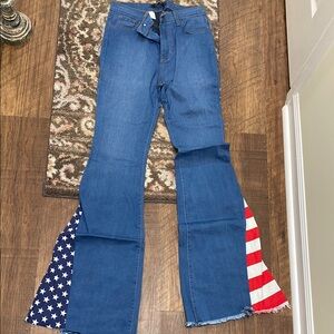 Unique Flare Jeans with American Flag Detail